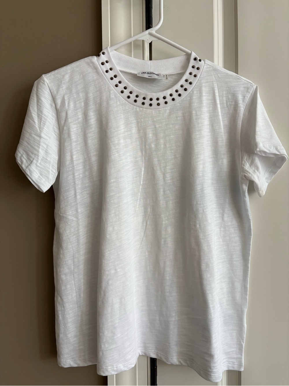 LNA white embellished neck Tshirt